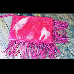 Hobo Bag Fringe Wristlet Clutch in Red
